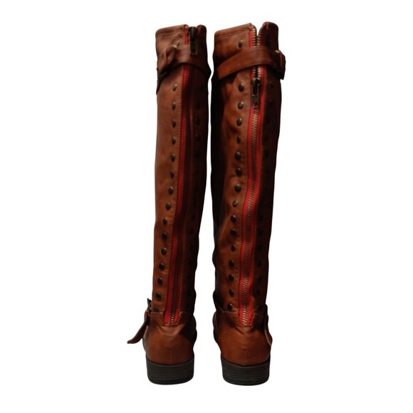 Bamboo Montage 10 Womens Boots Brown Knee High Faux Leather Buckle Stud Lined - Picture 12 of 15